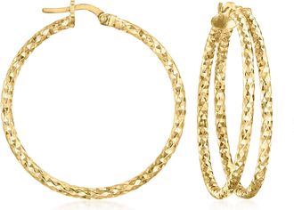 Ross-Simons Italian 18kt Gold Over Sterling Diamond-Cut Double-Hoop Earrings