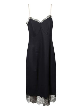 Carven lace-trim midi dress - women - Virgin Wool - 34 - Blue
