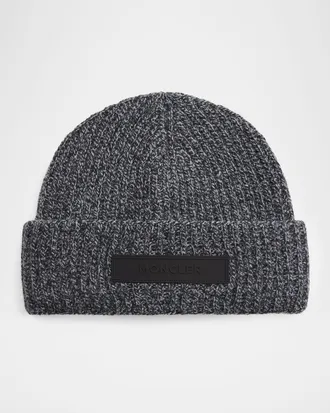 Moncler Men & apos;s Mouline Knit Rubber-Logo Beanie Hat