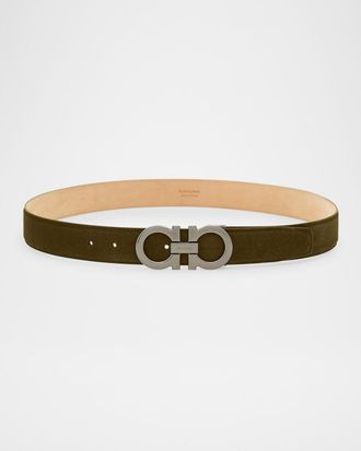 Ferragamo Mens Suede Gancini-Buckle Belt