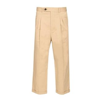 Dr&ocirc;le de Monsieur Cropped &agrave; Plis Cotton Trousers - male - Drole de Monsieur - Wide Trousers - Beige - XL - Trousers