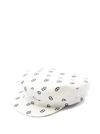 Herm&egrave;s 2010s Chaine dAncre printed canvas baker boy cap - White