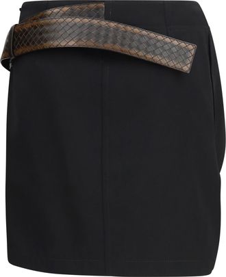 Bottega Veneta Grain De Poudre Merino Wool Mini Skirt - Black