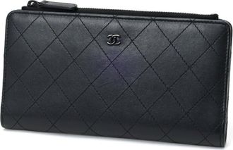Chanel Black Leather Long Wallet (Bi-Fold) (Pre-Owned)