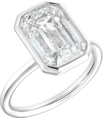 LuvMyJewelry Lunessa 14K Gold Emerald Cut Lab Grown Diamond Bezel Solitaire Engagement Ring - 2 cts