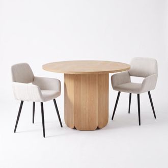 Urban Meuble Conjunto mesa redonda 120 cm y 2 sillas beige texturizado y metal