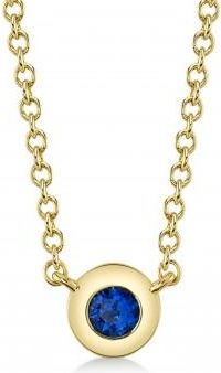 Allurez Round Blue Sapphire Bezel Pendant Necklace 14K Yellow Gold (0.07ct)