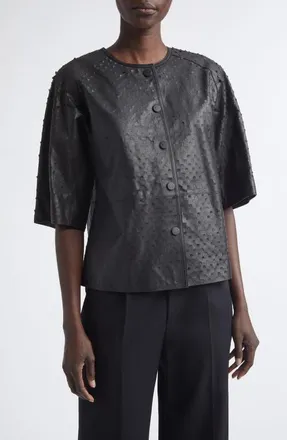 Lafayette 148 New York Laser Cut Leather Jacket in Black at Nordstrom, Size X-Small