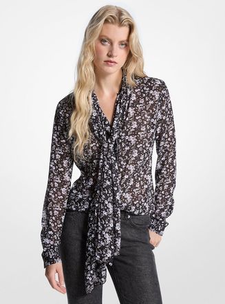 Michael Kors Floral Print Georgette Tie-Neck Blouse