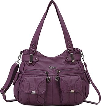 Generic European Style Large Capacity PU Leather Shoulder Bag for Women Fashionable Foreign Trade Export Tote Handbag (Purple, One Size)