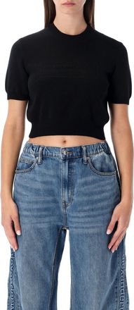 Alexander Wang Alexander Wang Womens Cropped Ribbed Chenille Sweater With Logo - Black - Size X-Small