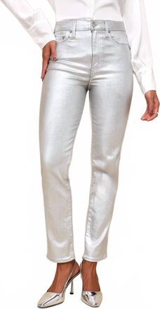Daze Smarty Coated Slim Straight Pants In Silver Bullet