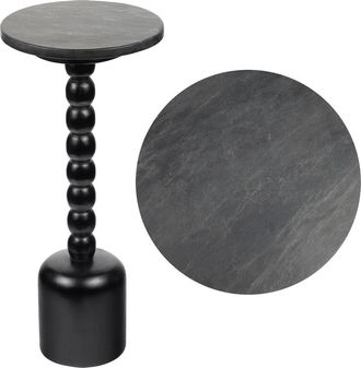Jonathan Y Designs Turner 24.5 Designer Cottage Spindle Wood Column Drink Table and Decorative End Table with Marble Round Top in Black at Nordstrom