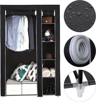 OEM Armario De Almacenamiento - Tela No Tejida - 5 Estantes + Barra Colgante - 105 X 172 X 43 Cm - Negro