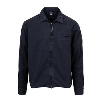 C.P. Company Cotton Collar Long Sleeve Shirt Zip Logo - Heren - Zomerjassen - Blauw - 2XL - Katoen - Jassen