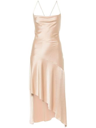 Alice & Olivia asymmetric midi dress - women - Polyester/Recycled Polyester/Spandex/Elastane/Triacetate - 6 - Neutrals