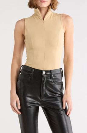 Good American Stand Collar Sleeveless Scuba Bodysuit in Champagne005 at Nordstrom Rack, Size X-Small
