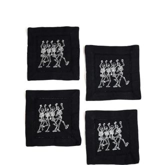 Tiramisu Set of 4 Embroidered Coasters in Black/White at Nordstrom Rack