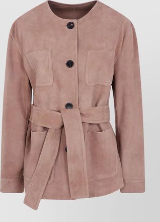 Max Mara leather belted single-breasted jacket