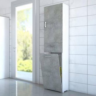 Dmora Dmora - Armario Multiusos Dcosim, Mueble Lavadero Lineal Con 2 Puertas, Columna De Ba&ntilde;o Con Cesto De Ropa, 100% Made In Italy, 45x32h195 Cm, Cemento Y