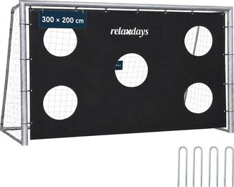 Relaxdays Relaxdays Porter&iacute;a De F&uacute;tbol Con Diana, 200x300x120 Cm, Red Pe Y Estructura De Acero, Anclajes Suelo, Jard&iacute;n, Gris