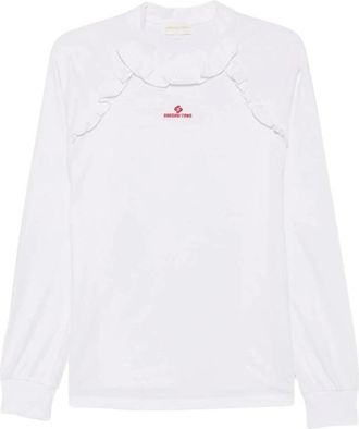 Shushu/Tong Ruffle-trim Logo T-shirt - Dames - Longsleeves - Wit - XS - Katoen - Tops