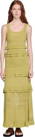 Sandro Ruffled knit maxi dress in Green at Nordstrom, Size 40 Eu