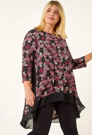 Roman Floral High Low Chiffon Top