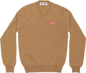 Comme Des Gar&ccedil;ons U Sweater Emblem Knit - Dames - V-hals truien - Bruin - XS - Wol - Truien & Vesten