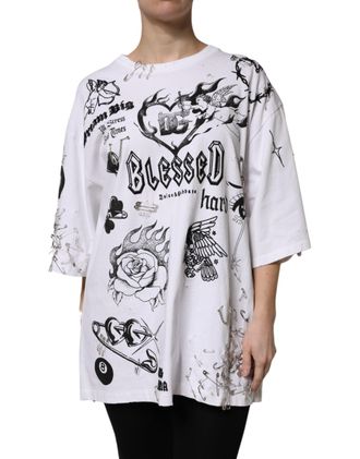 Dolce & Gabbana Womens White Cotton Dg Blessed Printed T-Shirt