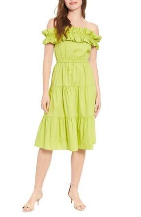 London Times Ruffle Off the Shoulder Tiered Dress in Lime at Nordstrom Rack, Size 16