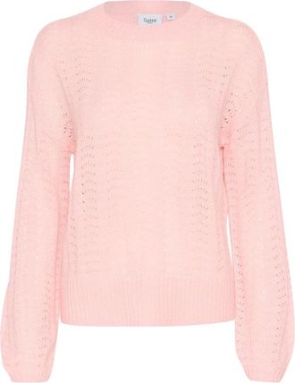 Saint Tropez Gezellig Gebreide Trui met Uniek Patroon - Dames - Ronde hals truien - Roze - XS - Wol - Truien & Vesten