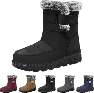 Generic Womens Snow Boots Winter Thermal Fur Lined Waterproof Anti-Slip Booties Ladies Comfortable Lightweight Outdoor Warm Walking Boots with Easy Fasten