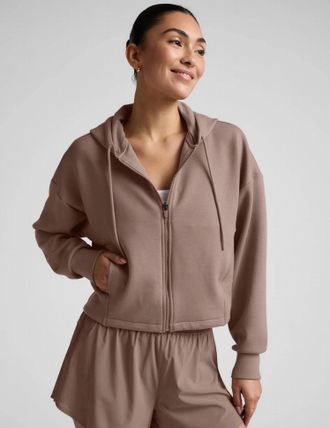 Beyond Yoga Softspring Full Zip Hooded Jacket In Rosey Taupe