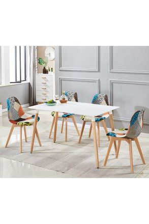 Life Interiors Patchwork Halo Dining Set Includes a White Dining Table & Set of 4 Fabric Chairs