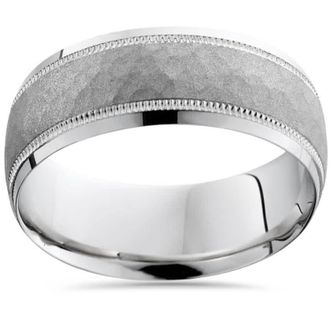 Pompeii3 Hammered 10k White Gold 8mm Wedding Mens Band Size Selectable