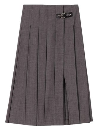 Maje pleated buckled midi skirt - Grey