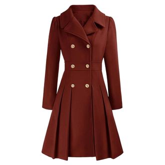 Generic Womens Fall Coat Womens Fashion Trench Coat Notch Lapel Double Breasted Thick Line Pea Coats Jacket