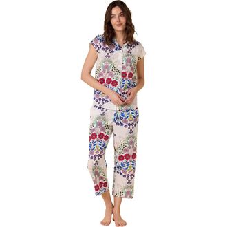 The Cats Pajamas Luxe Pima Capri Floral Set in Blossom at Nordstrom, Size X-Large