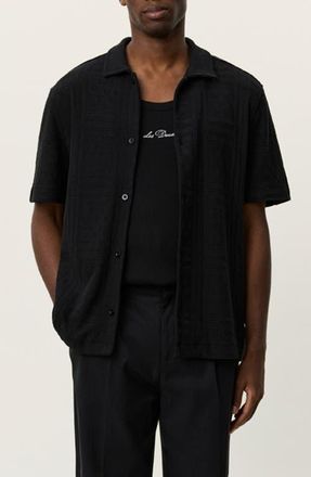 Les Deux Hector Cotton Blend Pointelle Short Sleeve Shirt in Black at Nordstrom, Size Xx-Large