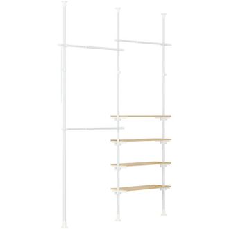 SoBuy SoBuy Telescopic Clothes Rail - Adjustable Open Wardrobe with Shelves and Rods, Natural White, KLS17-WN