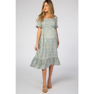 Pinkblush floral Ruffle Midi Dress in Light Blue at Nordstrom, Size Medium