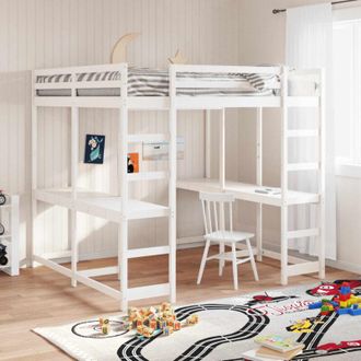 vidaXL Vidaxl - Letto Soppalco Scrivania e Scala Bianco 160x200cm Massello Pino
