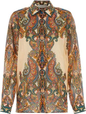 Zimmermann Gedrukte Ramie Ottie Blouse - Dames - Overhemden - Veelkleurig - L - Overhemden
