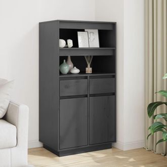 vidaXL Vidaxl - Aparador Alto De Madera Maciza De Pino Gris 60x40x116,5 Cm