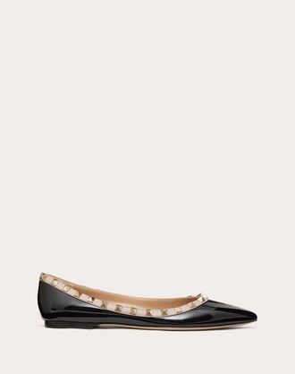 フラットシューズ Valentino Garavani Rockstud' Black Patent Leather Ballerinas Rockstud Patent Leather Ballerina for Woman in Black/rose