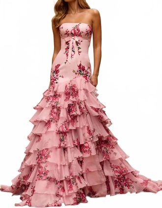 Sherri Hill Strapless Floral Taffeta Mermaid Gown In Pink Print