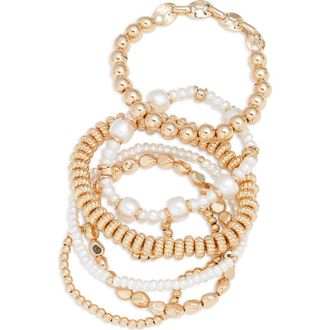 Open Edit Set of 6 Goldtone Stretch Bracelets in White- Gold at Nordstrom