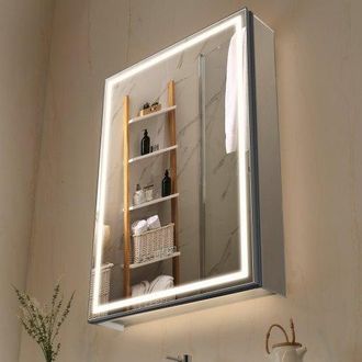OEM Armario De Ba&ntilde;o Con Espejo De 2 Caras 50 X 12,5 X 70 Cm Para Empotrar O Montar En Pared Gabinete De Espejo De Iluminaci&oacute;n Led Regulable En 3 Colores, 