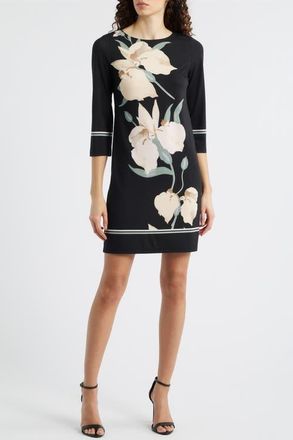 Anne Klein Floral Jersey Shift Dress in Anne Black Multi at Nordstrom, Size Xx-Small